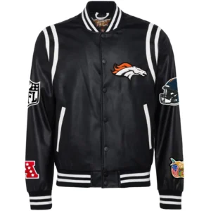 Denver Broncos Jeff Hamilton Full Black Leather Varsity Jacket