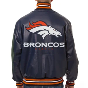 Alternative view of Denver Broncos  Full Leather Navy Varsity Jacket