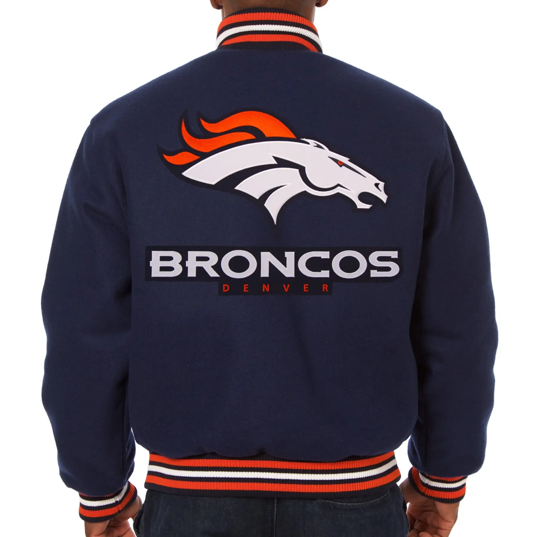 Denver Broncos Navy Full Wool One Color Varsity Jacket - Image 2