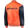 Denver Broncos The Enforcer Satin Varsity Jacket Orange & Navy - Image 2