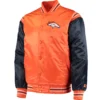 Denver Broncos The Enforcer Satin Varsity Jacket Orange & Navy