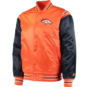 Denver Broncos The Enforcer Satin Varsity Jacket Orange & Navy