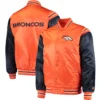 Denver Broncos The Enforcer Satin Varsity Jacket Orange & Navy - Image 3