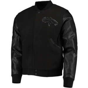 Denver Broncos Triple Black Wool & Leather Black Varsity Jacket