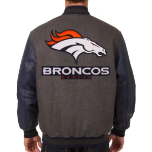 Alternative view of Denver Broncos Wool & Leather Reversible Varsity Jacket Charcoal & Navy