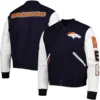 Denver Broncos Classic Navy & White Logo Wool & Leather Varsity Jacket - Image 3