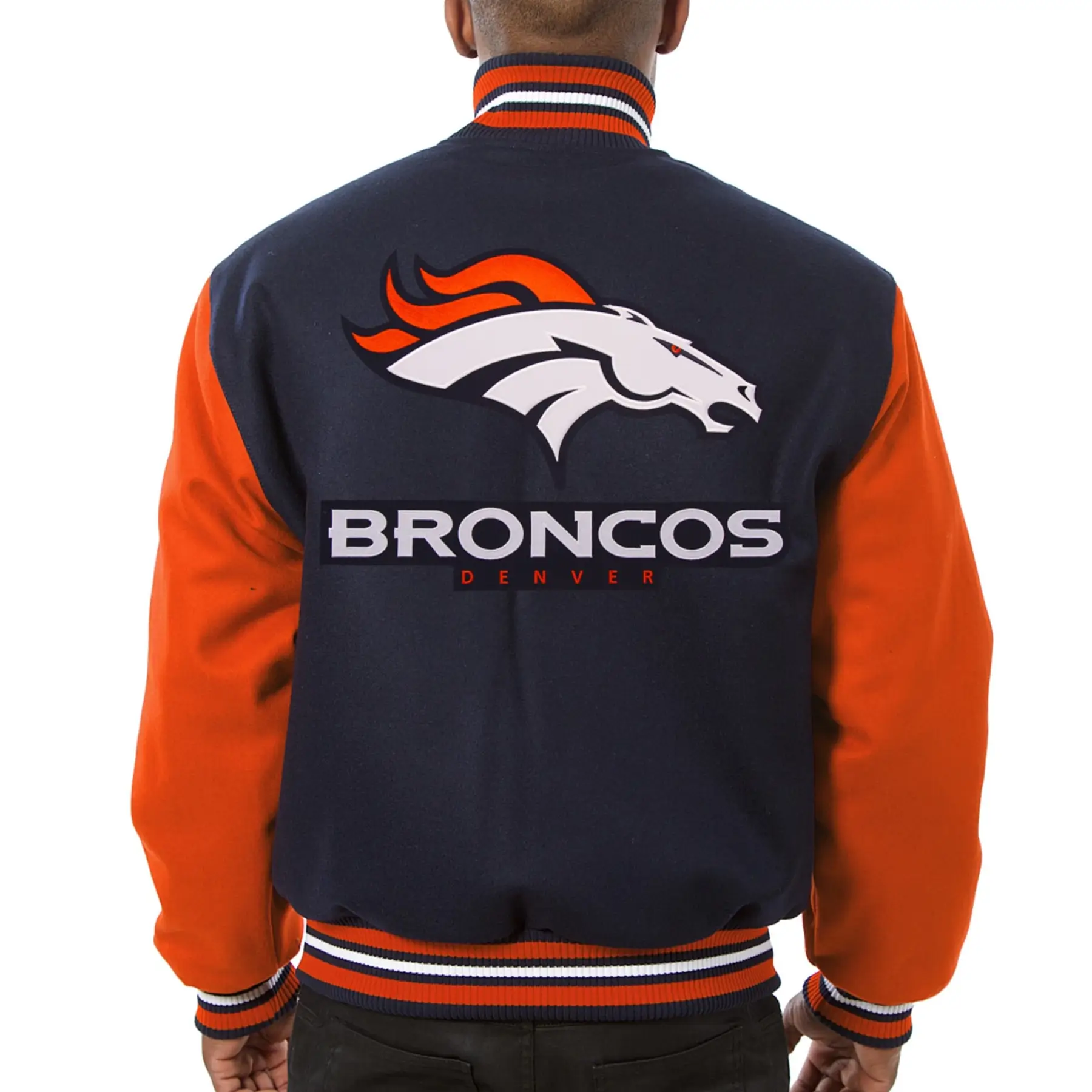 Denver Broncos Full Wool Two Tone Varsity Jacket Navy & Orange - Image 2
