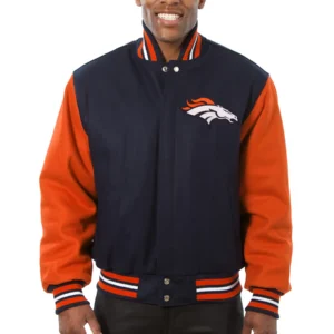 Denver Broncos Full Wool Two Tone Varsity Jacket Navy & Orange