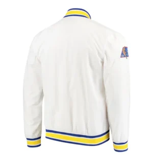 Alternative view of Golden State Warriors Warm Up White Varsity Jacket
