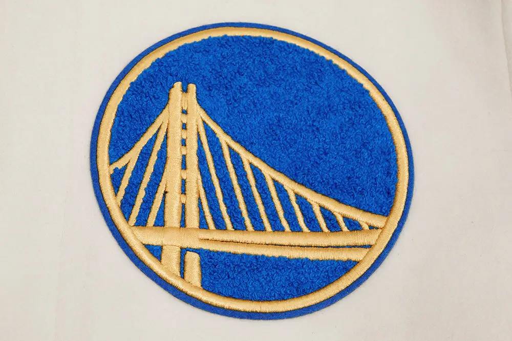 Golden State Warriors Retro Classic Wool & Leather Cream/Blue Varsity Jacket
