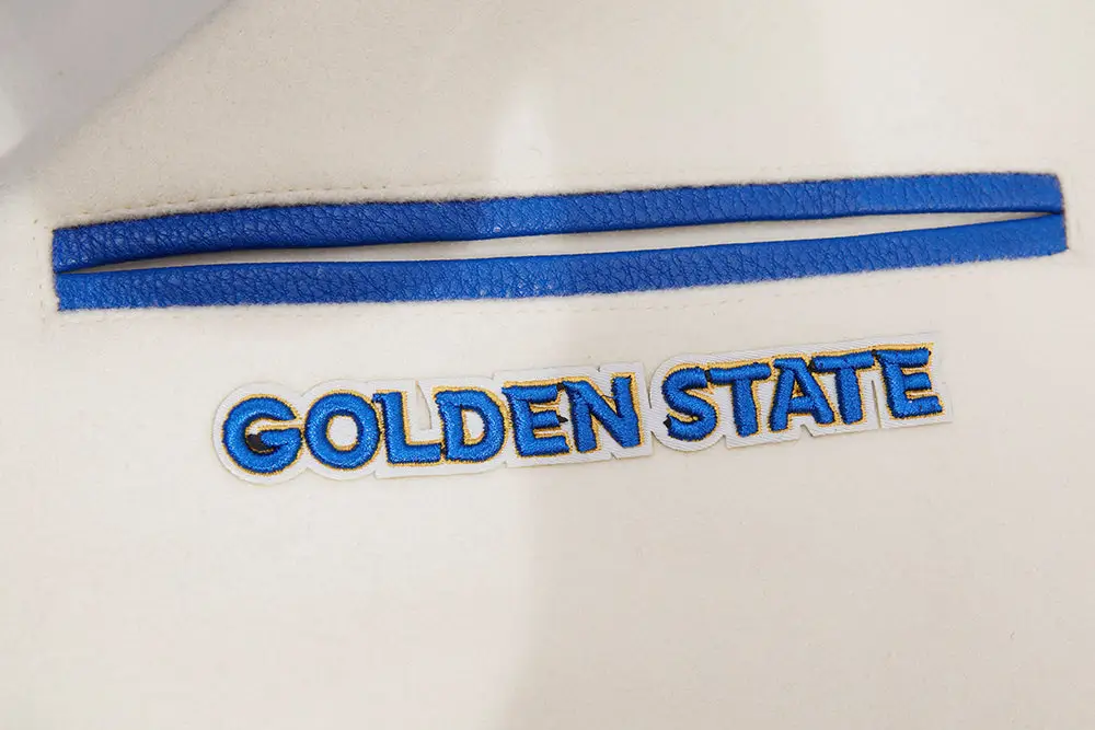 Golden State Warriors Retro Classic Wool & Leather Cream/Blue Varsity Jacket