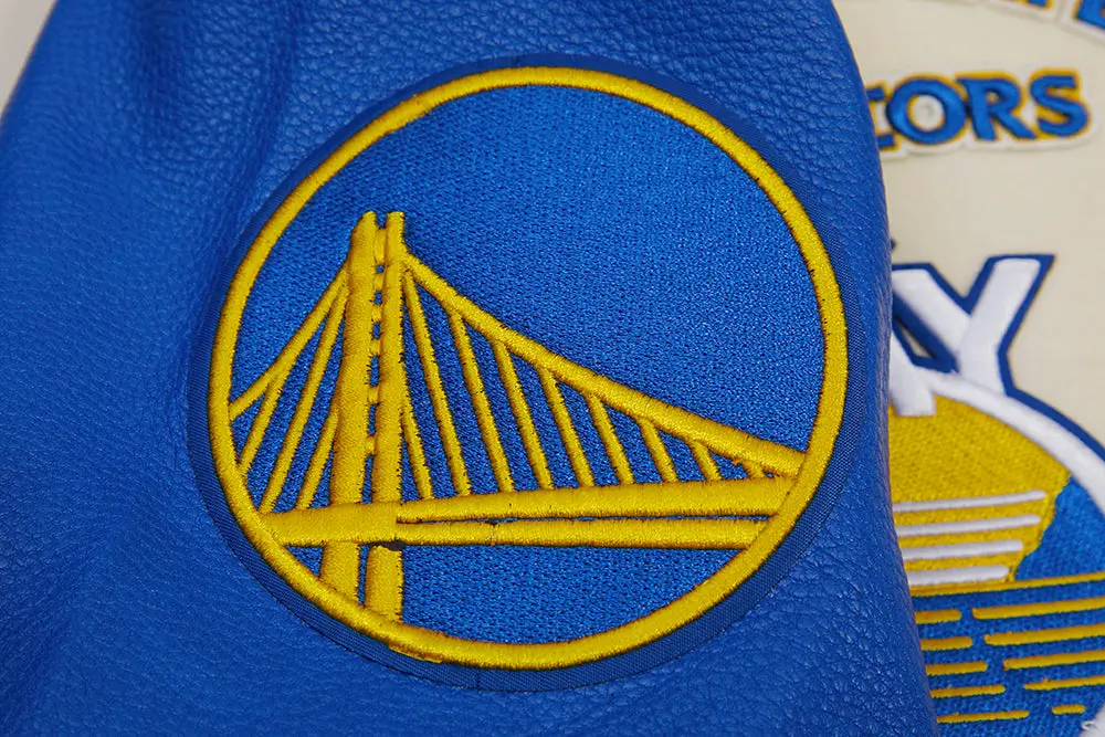 Golden State Warriors Retro Classic Wool & Leather Cream/Blue Varsity Jacket
