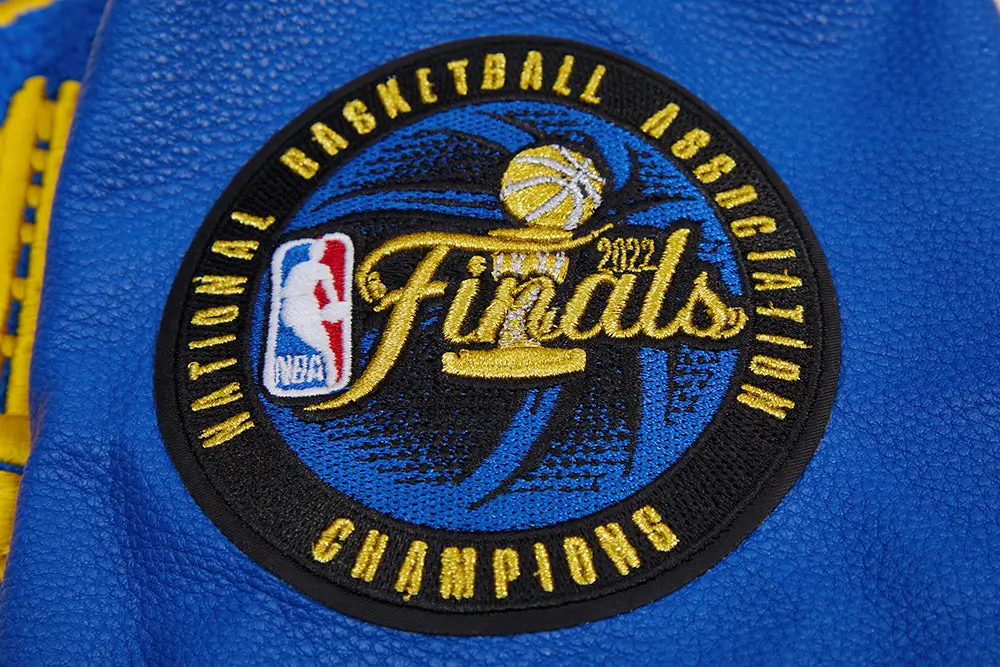 Golden State Warriors Retro Classic Wool & Leather Cream/Blue Varsity Jacket