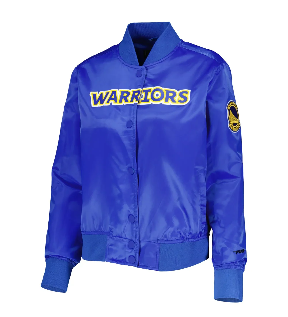 Women's Golden State Warriors Classics Royal Satin Varsity Jacket