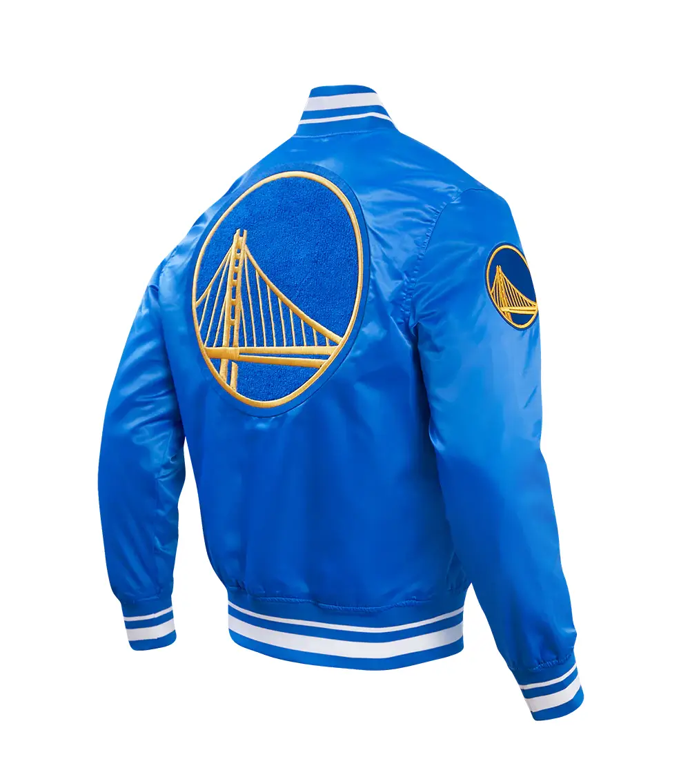 Golden State Warriors Retro Classic Satin Royal Blue Jacket - Image 3
