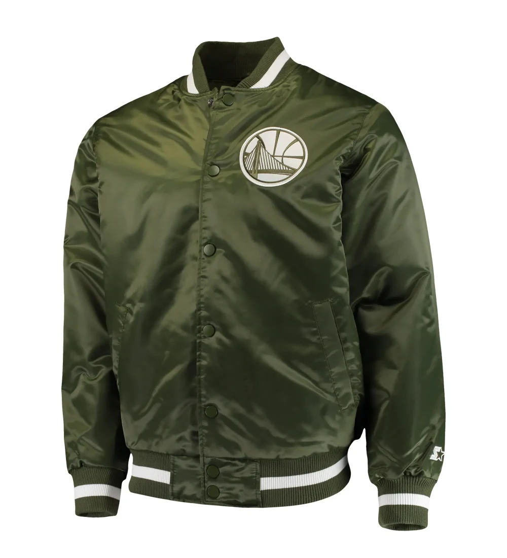 Golden State Warriors Full-Snap Satin Varsity Green Jacket