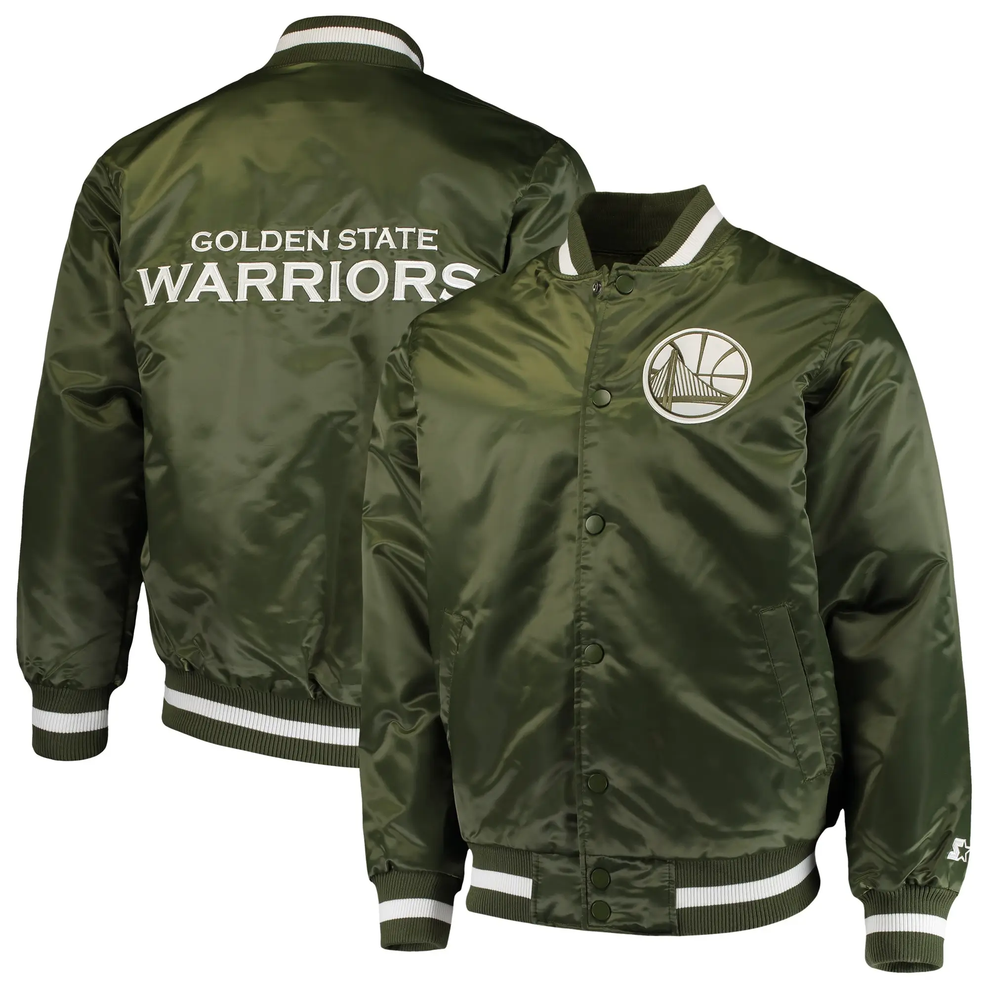 Golden State Warriors Full-Snap Satin Varsity Green Jacket