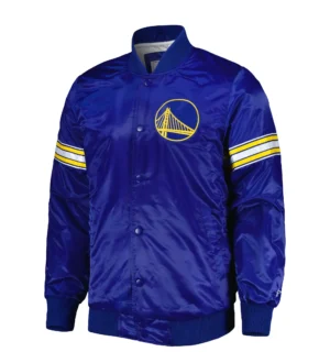 Golden State Warriors Pick And Roll Royal Blue Satin Varsity Jacket