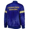 Golden State Warriors Pick And Roll Royal Blue Satin Varsity Jacket