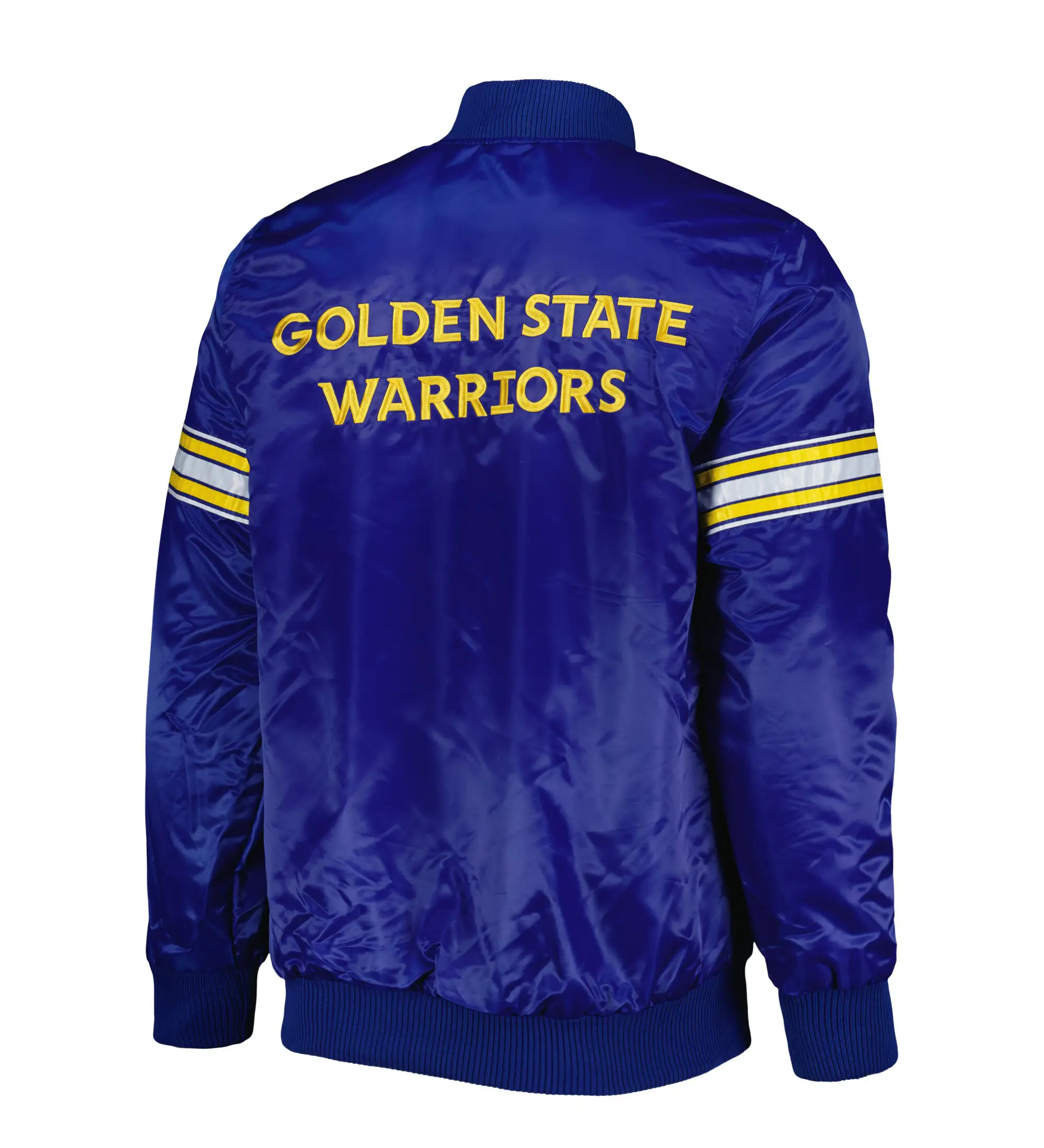 Golden State Warriors Pick And Roll Royal Blue Satin Varsity Jacket