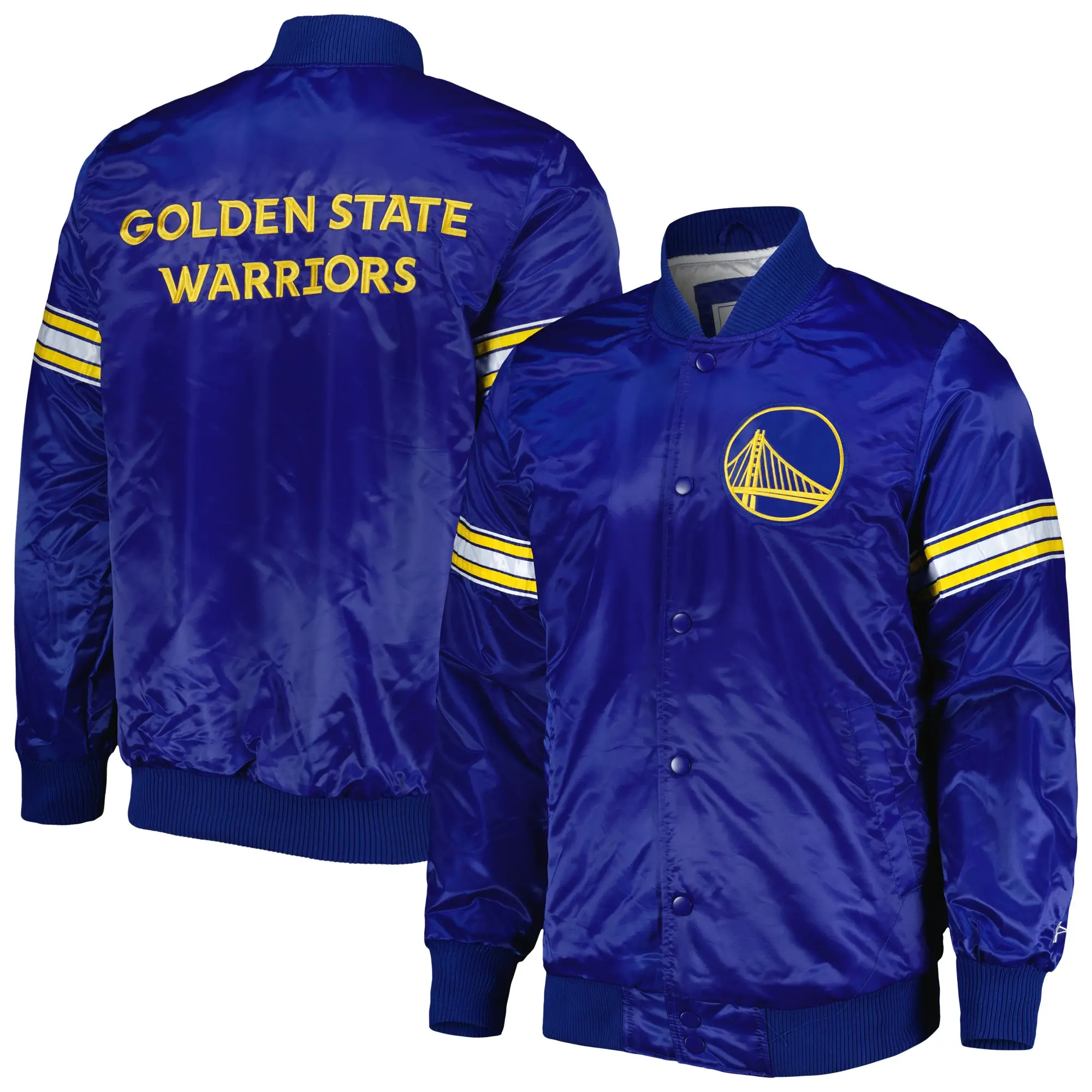 Golden State Warriors Pick And Roll Royal Blue Satin Varsity Jacket