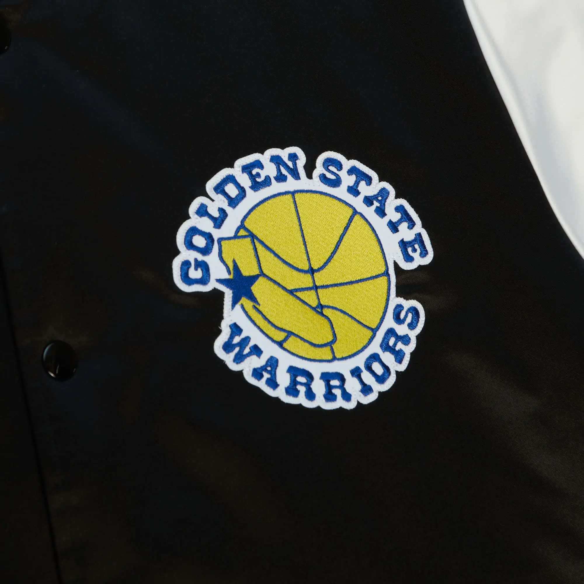 Golden State Warriors Team Legacy Black & White Satin Varsity Jacket