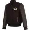 Green Bay Packers Black Wool & Leather Reversible Varsity Jacket
