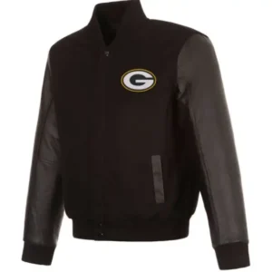 Green Bay Packers Black Wool & Leather Reversible Varsity Jacket