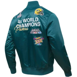Alternative view of Green Bay Packers Championship Team players Satin Varsity Jacket