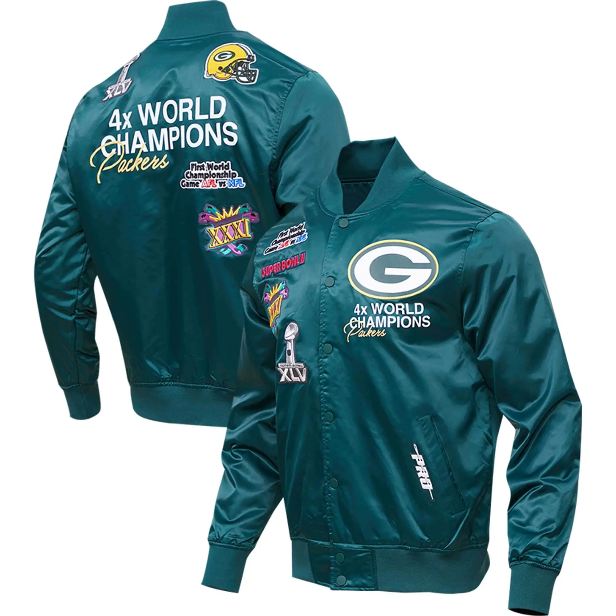 Green Bay Packers Championship Team players Satin Varsity Jacket - Image 3