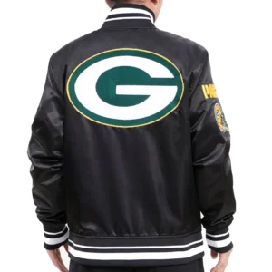Alternative view of Green Bay Packers Classic Rib Satin Black Varsity Jacket