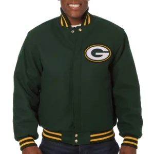Green Bay Packers Classic Green Full Wool One Color Varsity Jacket