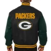 Green Bay Packers Two Tone Wool & Leather Varsity Jacket Black & Green - Image 2