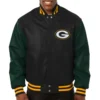 Green Bay Packers Two Tone Wool & Leather Varsity Jacket Black & Green