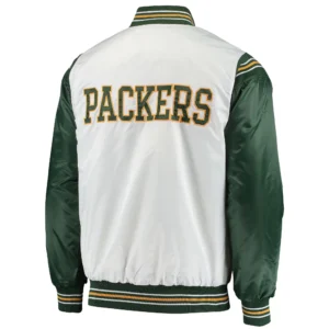 Alternative view of Green Bay Packers The Enforcer Full-Snap Satin White/Green Varsity Jacket