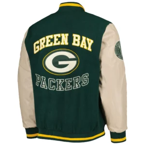 Alternative view of Green Bay Packers 3rd Down 2.0 Full-Zip Green Wool & Leather Varsity Jacket