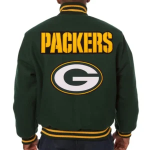 Alternative view of Green Bay Packers Full Wool One Color Varsity Green Jacket