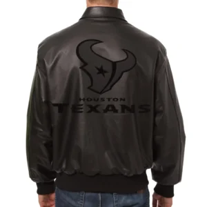 Alternative view of Houston Texans Bomber Full Leather Black Varsity Jacket