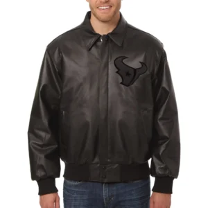 Houston Texans Bomber Full Leather Black Varsity Jacket