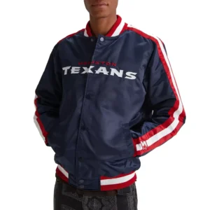 Houston Texans The Offensive Rib Knitted Satin Varsity Navy Jacket