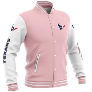 Houston Texans Vintage Bomber Classic Rib Satin Varsity Jacket Pink & White