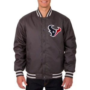 Houston Texans Classic Ribbed Satin Black Varsity Jacket