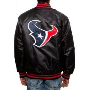 Alternative view of Houston Texans Bomber Football Team Players Satin Varsity Black Jacket