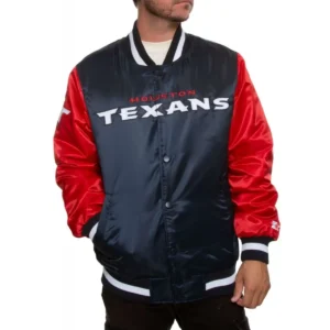 Houston Texans Bomber Football Team Players Satin Varsity Jacket Navy & Red