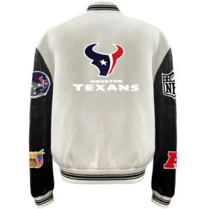 Alternative view of Houston Texans Jeff Hamilton Off White Wool & Leather Varsity Jacket