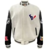 Houston Texans Jeff Hamilton Off White Wool & Leather Varsity Jacket