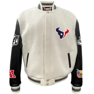 Houston Texans Jeff Hamilton Off White Wool & Leather Varsity Jacket