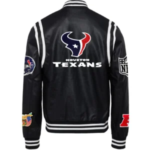 Alternative view of Houston Texans Jeff Hamilton Full Black Leather Varsity Jacket
