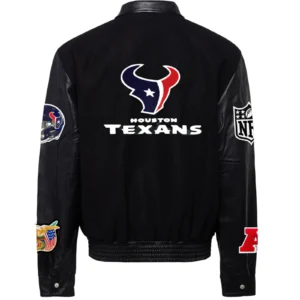 Alternative view of Houston Texans Jeff Hamilton Black Wool & Leather Varsity Jacket