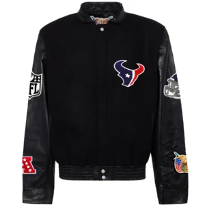 Houston Texans Jeff Hamilton Black Wool & Leather Varsity Jacket